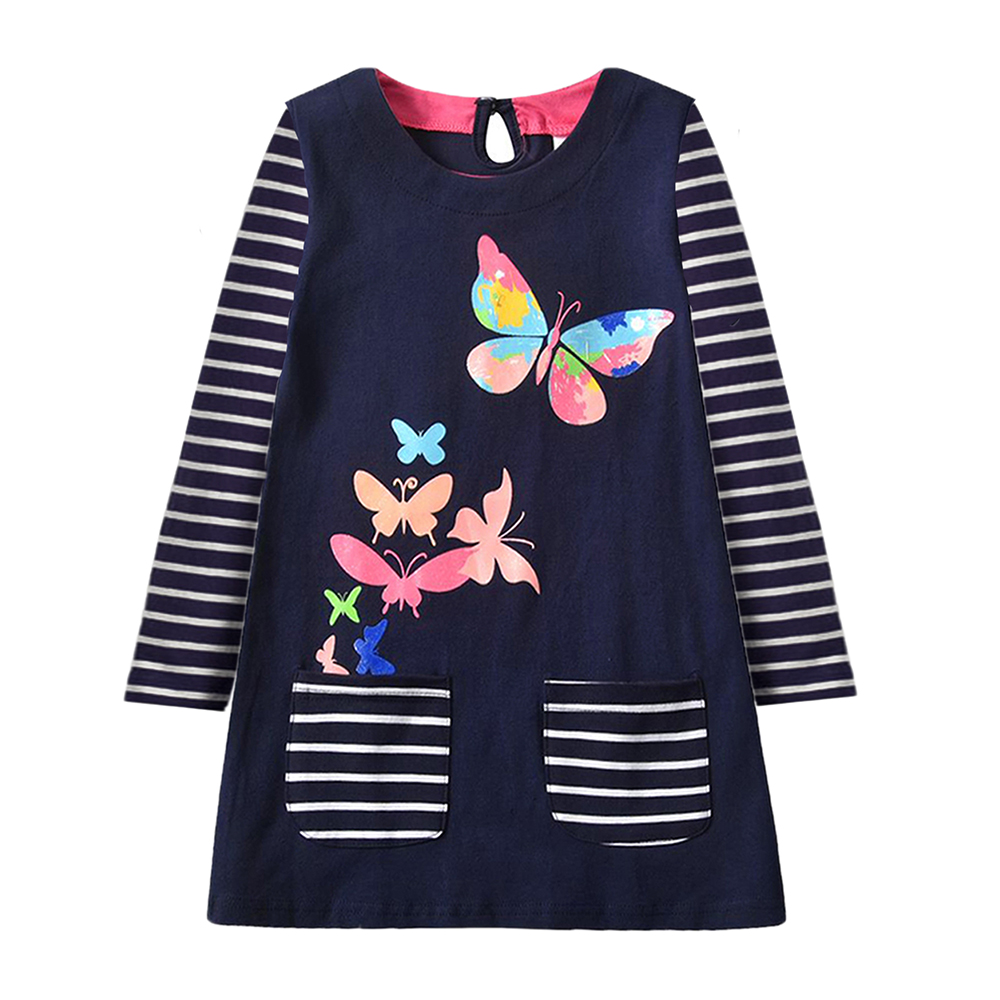 VIKITA Girls Dress Autumn Spring Baby Girl Striped Cartoon Print Clothes Kids Dresses for Girls Vestidos Princess Cotton Dress alx