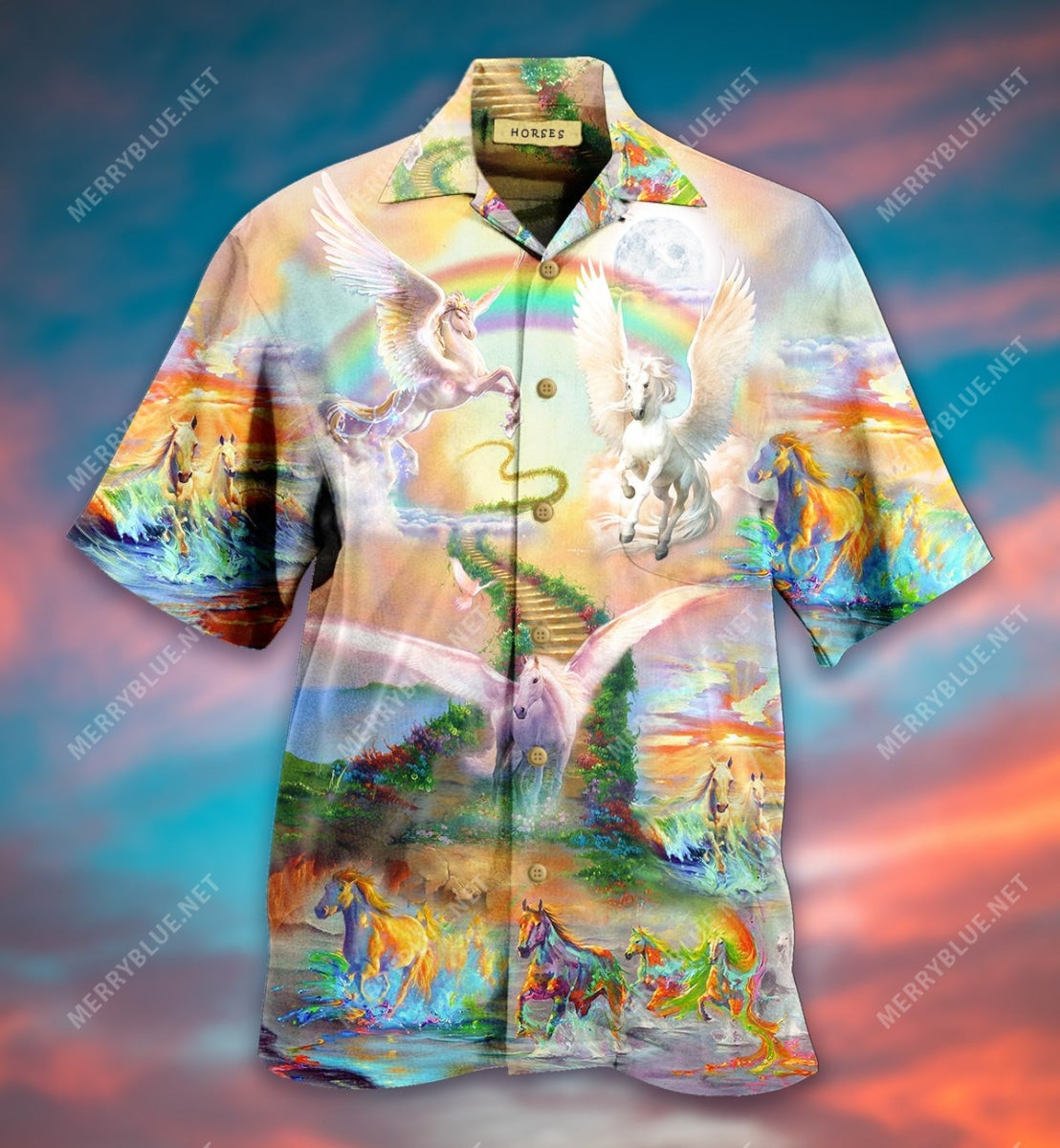 Horses At The End Of Rainbow Unisex Hawaii Shirt Ha55674