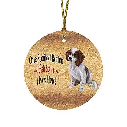 Red And White Irish Setter Puppy Spoiled Rotten Dog Round Christmas Ornament