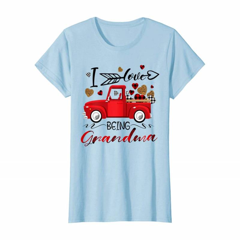 Womens I Love Being Grandma Funny Leopard Red Plaid Truck Hearts T-shirt