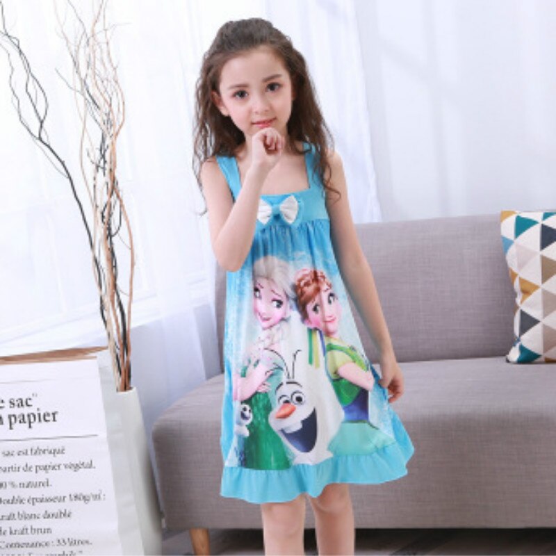 Anna Elsa Dress Girls Nightdress Clothes Cartoon Pajamas Children’s Clothing Short-sleeved Pajamas Dress Kids Family Wear alx