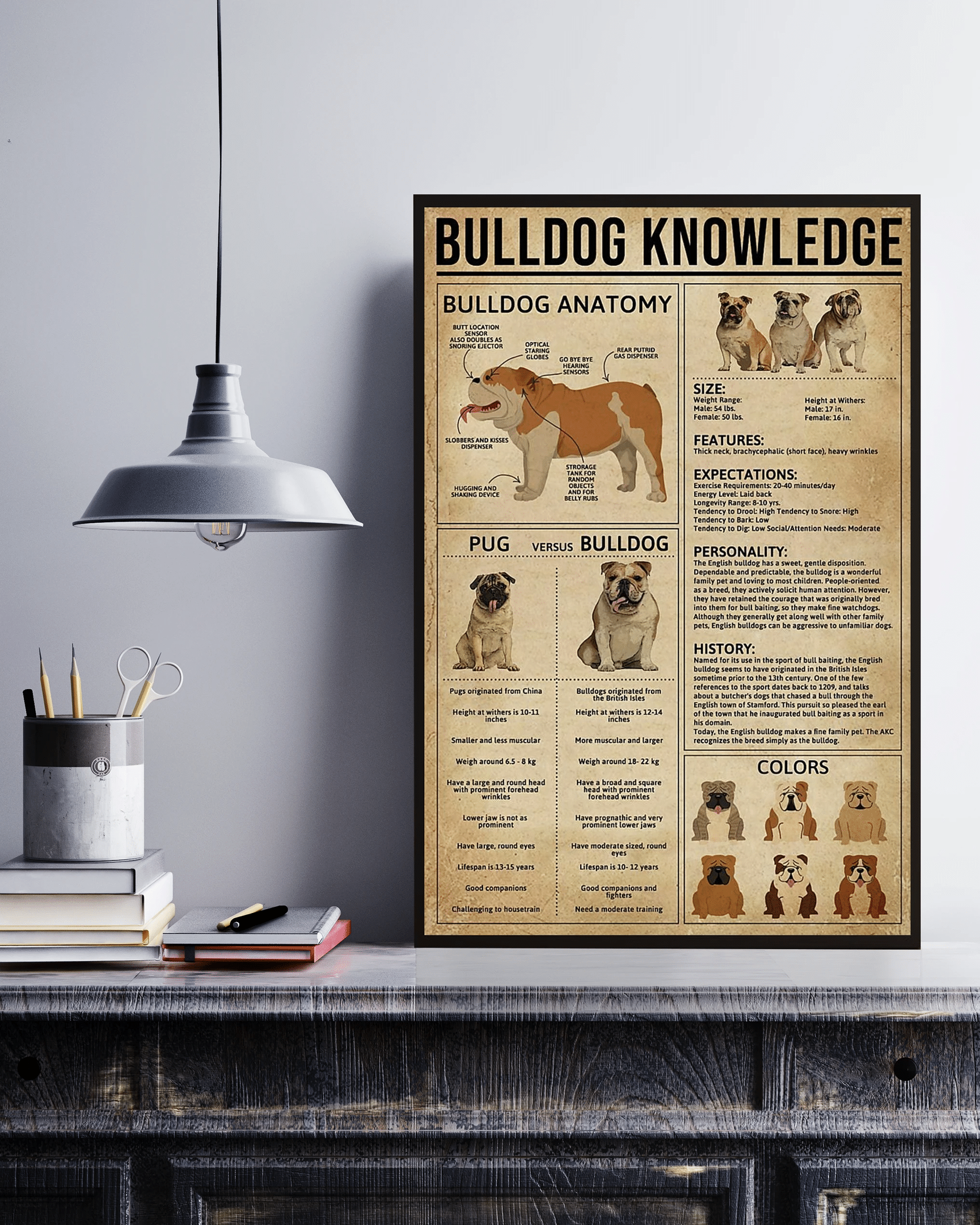 Vibesprints Bulldog Knowledge Canvas Poster Wall Art