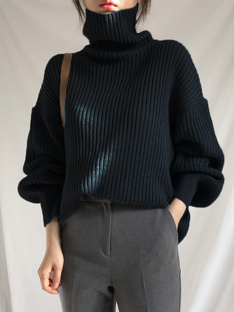 Autumn Winter Turtleneck Sweaters Women Vintage Korean Fashion Thick Warm Knitwears Oversized Casual Loose Pullovers pull femme alx