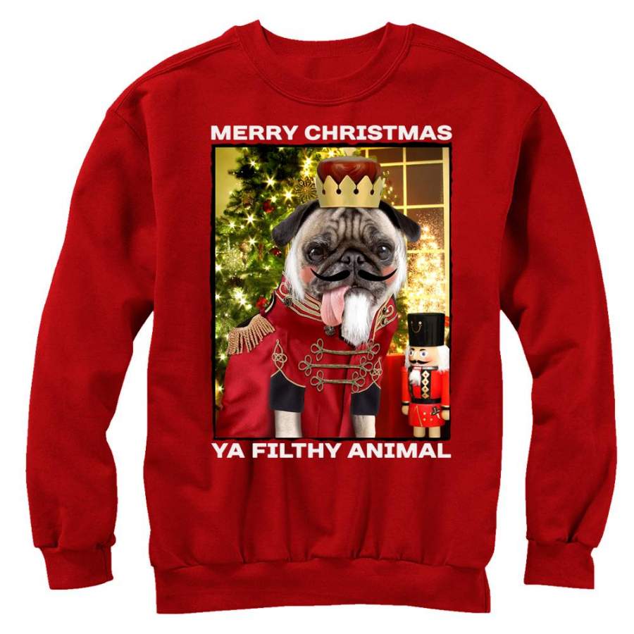 Lost Gods Men’s Christmas Nutcracker Pug  Sweatshirt Red