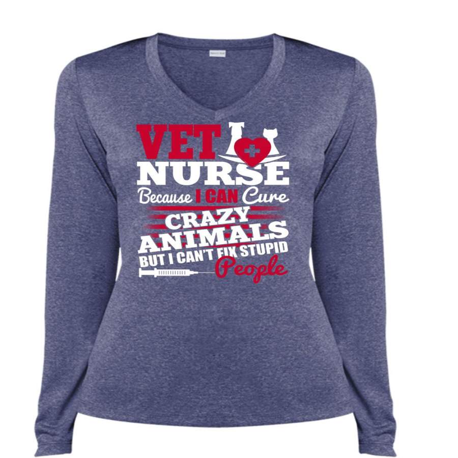 Vet Nurse T Shirt, Crazy Animals T Shirt, Cool Shirt (Ladies LS Heather V-Neck)