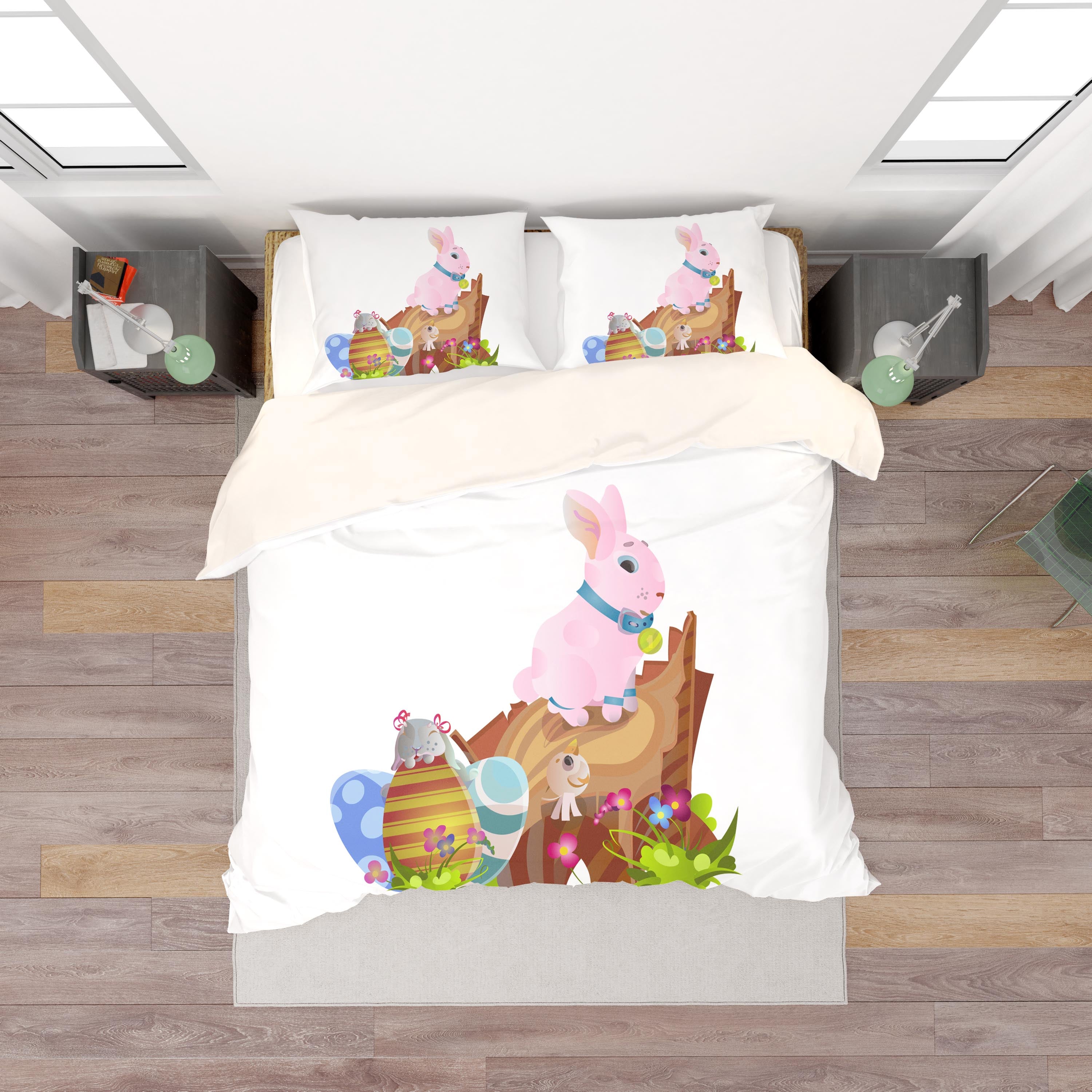 3D White Rabbit Eggs Floral Quilt Cover Set Bedding Set Duvet Cover Pillowcases Sf20