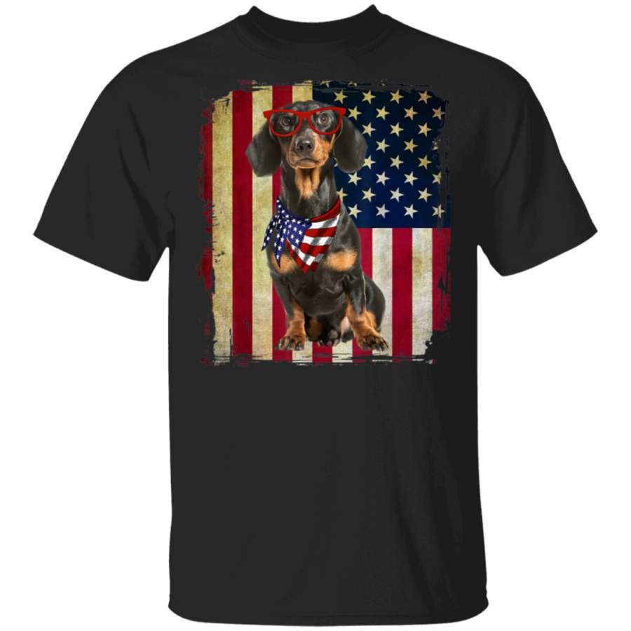 Dachshund Retro USA American Flag Patriot Day Gift TShirt