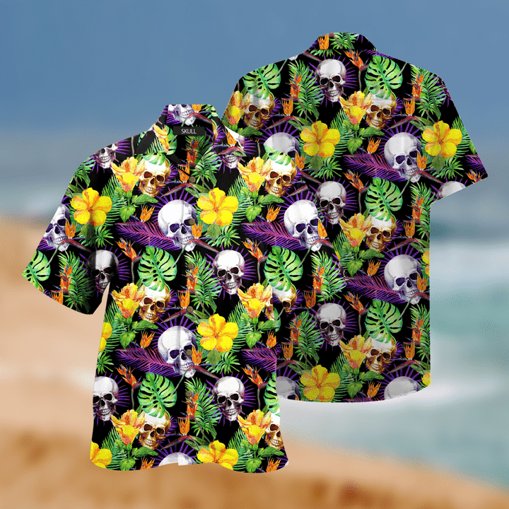 Amazing Skull Tropical Print Hawaii Aloha Shirts Ha49555