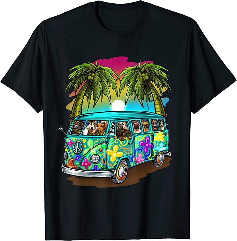 Retro Dog Lover Hippie Bus Vintage Style Peace & Puppy Love T-Shirt