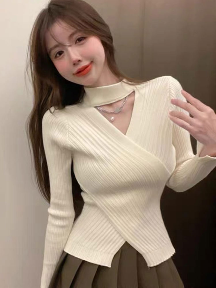 Sweaters Women Pullover Sexy Halter Knitted Pullover Sweater Femme Jumper Slim Long Sleeve Top 2022 Autumn Winter Ladies Clothes alx