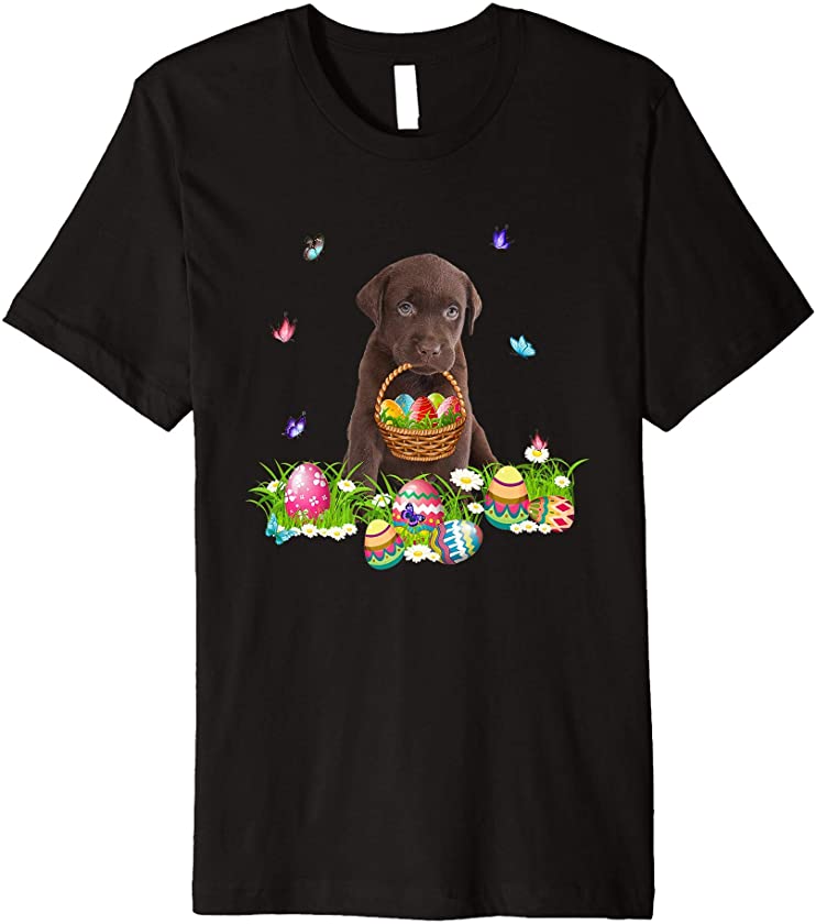 Chocolate Labrador Bunny Dog With Easter Eggs Basket Premium T-Shirt