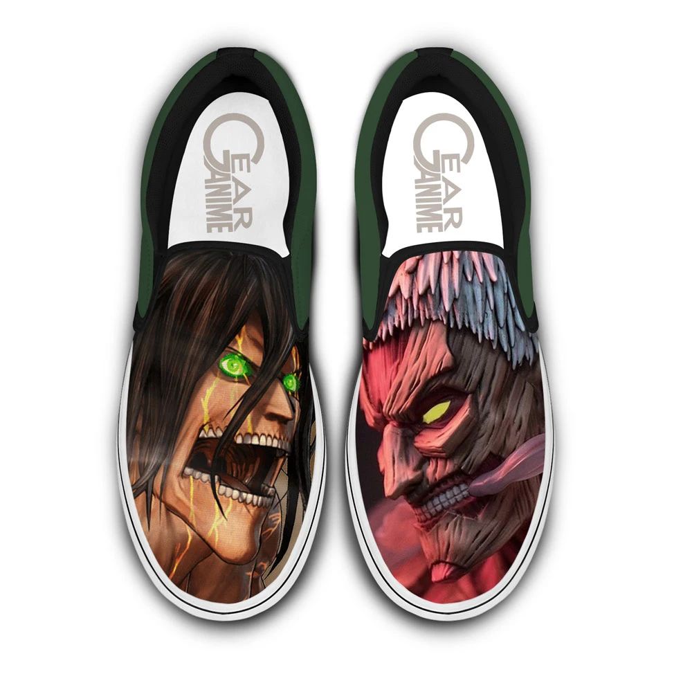 Attack Vs Armored Titan Slip On Sneakers Custom Anime Attack On Titan Shoes Unisex Men Women