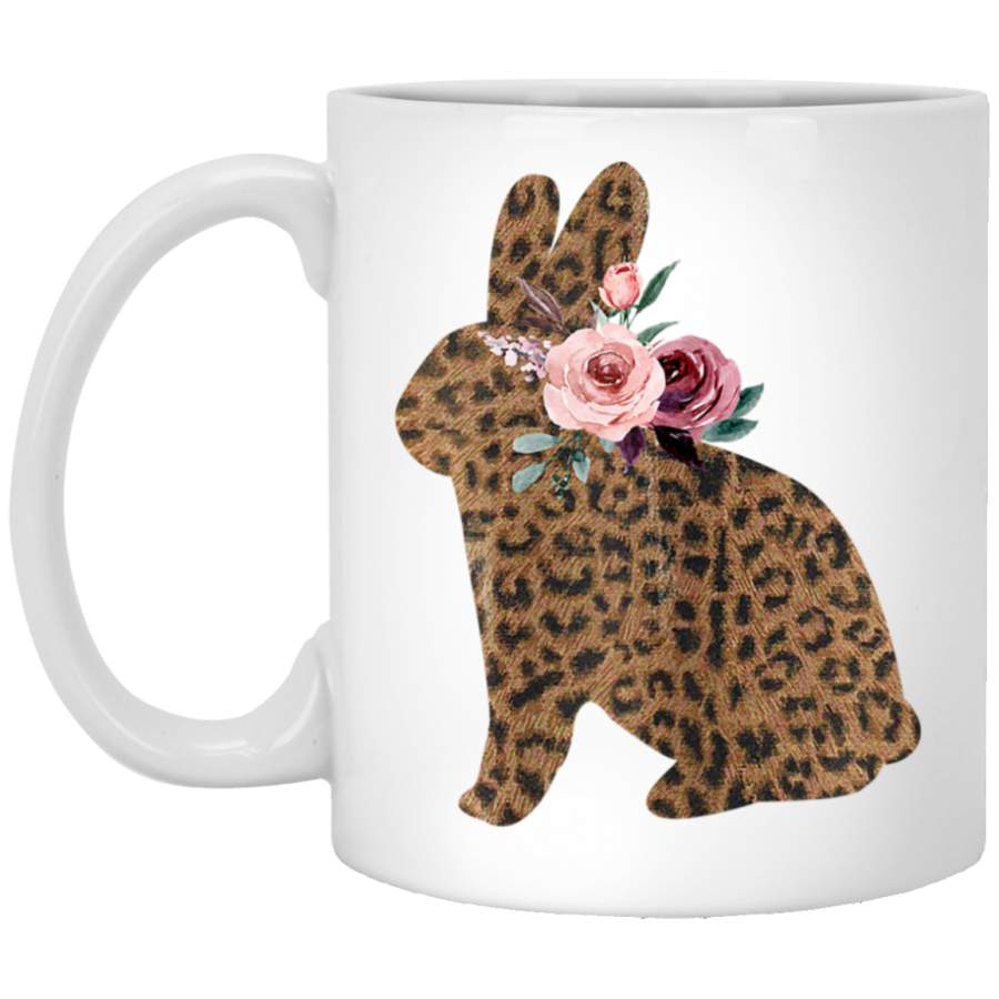 Easter Cute Gift for Her Mom Teen Girls Wife Leopard Bunny White Mug