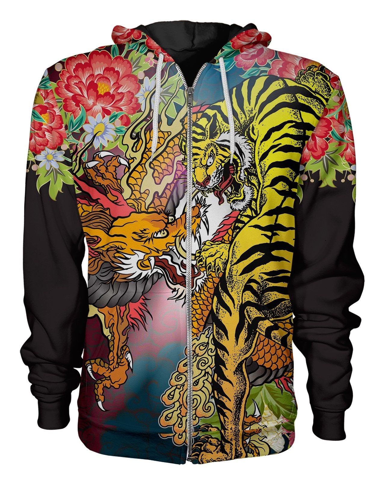 Dragon Tiger Flowers Women’S Zip Hoodie