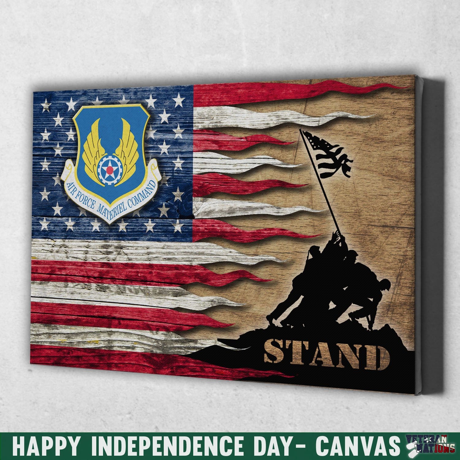 Us Air Force Materiel Command Stand For The Flag 12X8 Inches Landscape Canvas .75In Frame