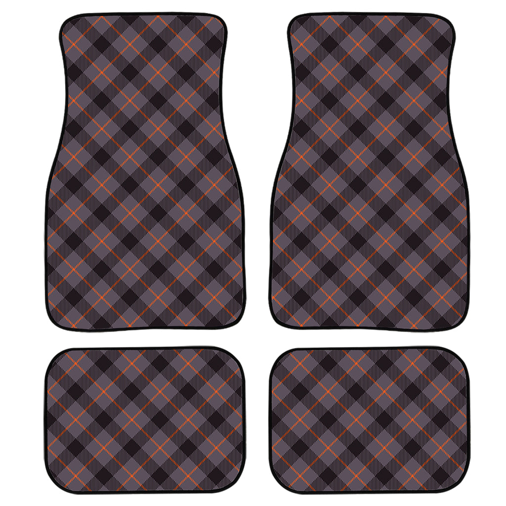 Grey And Orange Plaid Pattern Print Front And Back Car Floor Mats, Front Car Mat