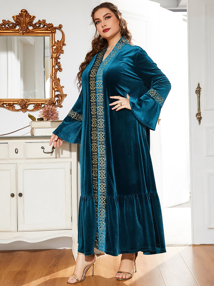 TOLEEN Plus Size Women Dress Muslim Luxury Abaya Evening Party Outfits 2022 Winter Female’s Large Elegant Clothing With Fluff alx