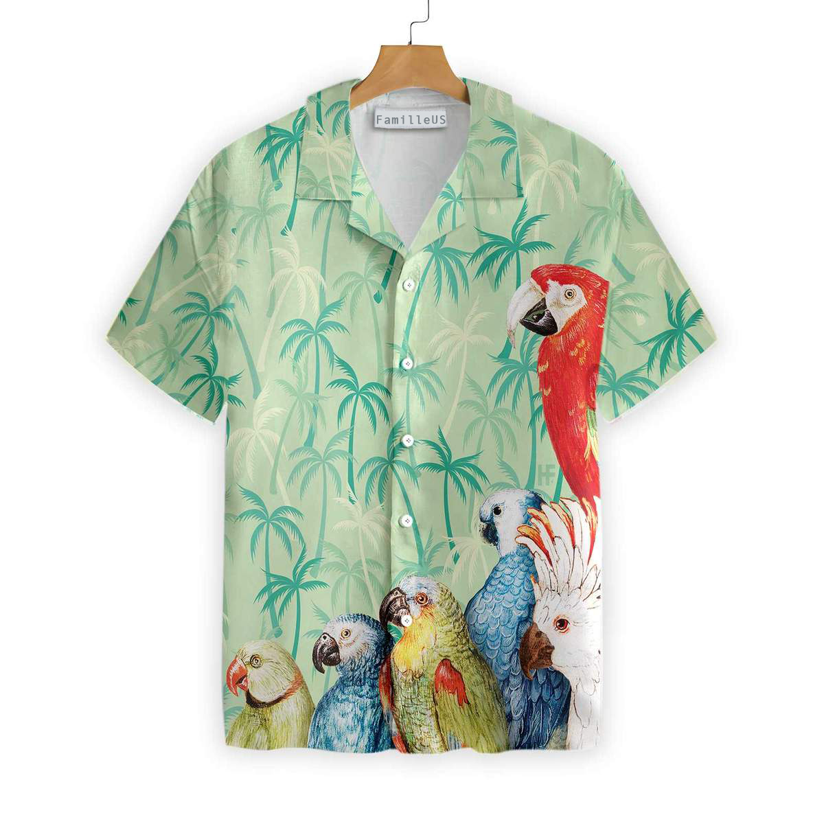 Famille – Parrot Light Green Hawaiian Shirt, Short