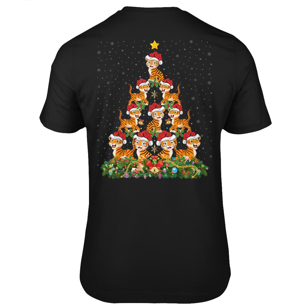 Tiger Xmas Tree Gift Santa Hat Tiger Christmas T Shirts Print On Back