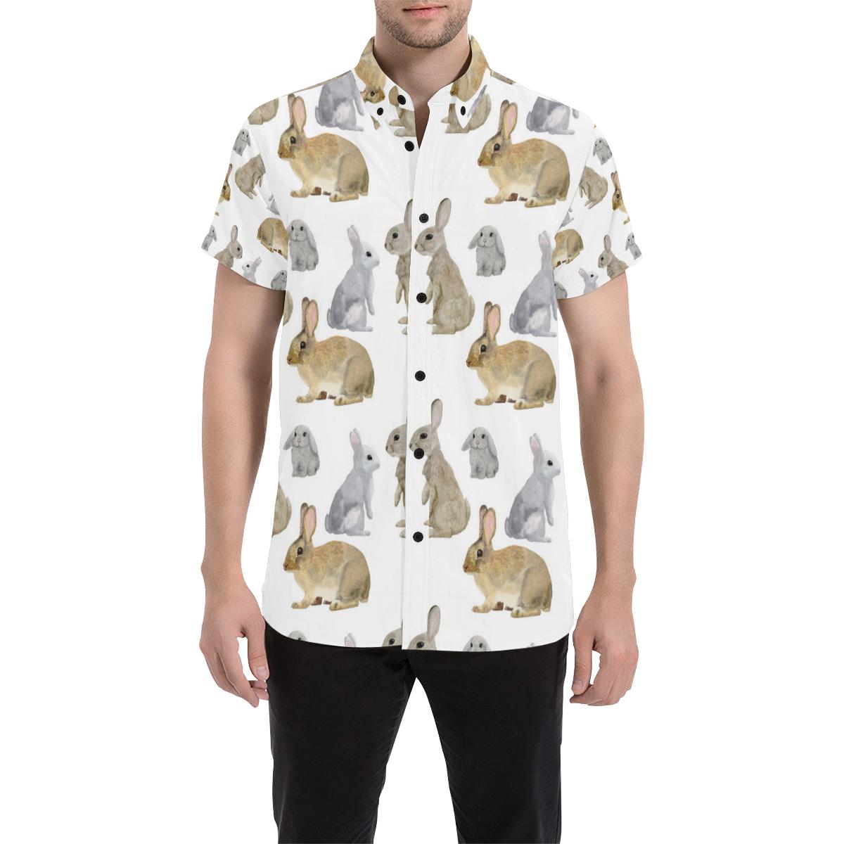 Rabbit Pattern Print Design 02 Men Button Up Shirt