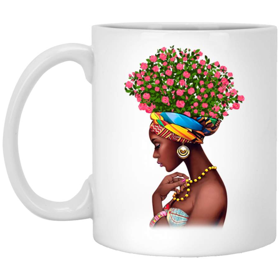 African American Coffee Mug Black Women With Flowers Head 11oz – 15oz Black Mug