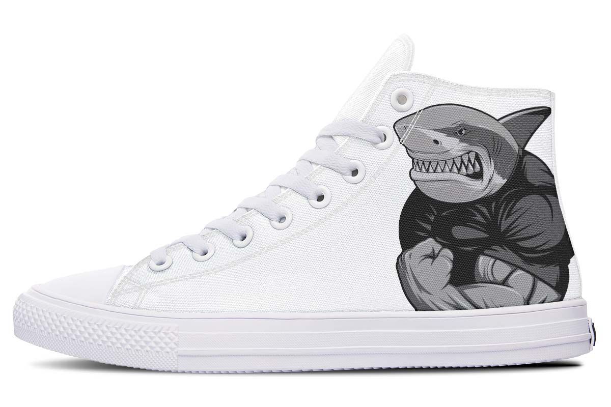 Strong Shark White High Top Vans Shoes