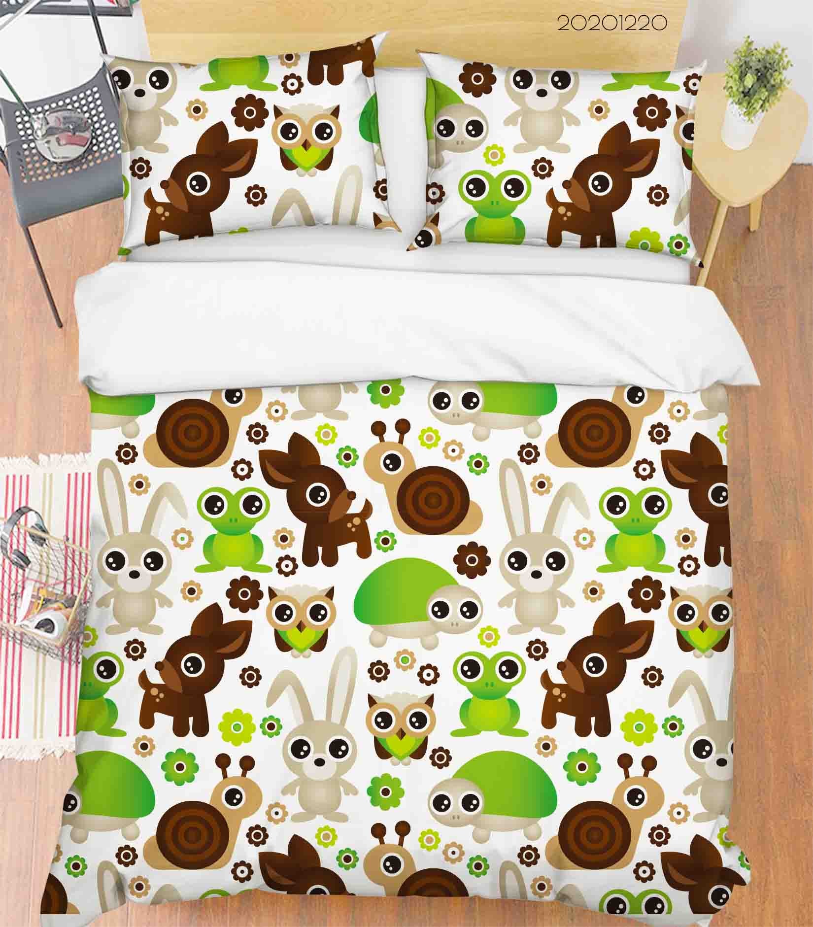 3D Hand Drawn Animal Snail Turtle Rabbit Quilt Cover Set Bedding Set Duvet Cover Pillowcases 76