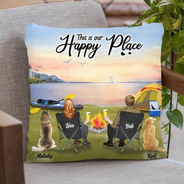 Custom Personalized Kayak Camping Pillow – Couple With Upto 3 Dogs – This Is Our Happy Place