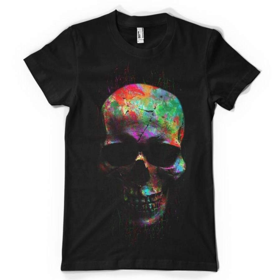 Radiant-Skull Neon Multicolored Dtg Full Color Black T Shirt