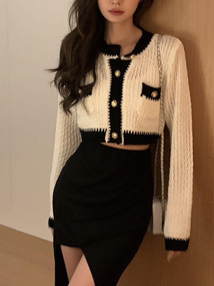 Casual Cardigan Women Long Sleeve Button Slim Y2k Crop Tops Office Lady Knitted Sweater Korean Fashion Clothing 2022 Autumn Chic alx