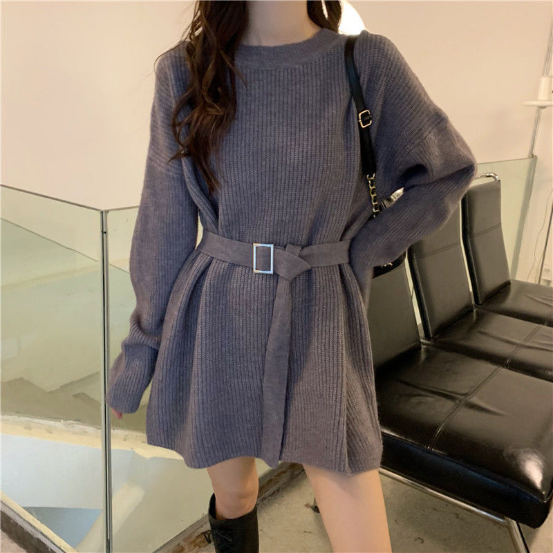 Autumn Winter Fashion Women’s Warm Sweater Dress Soft Bandage Temperament Solid Gentle Casual Cool Skirt alx