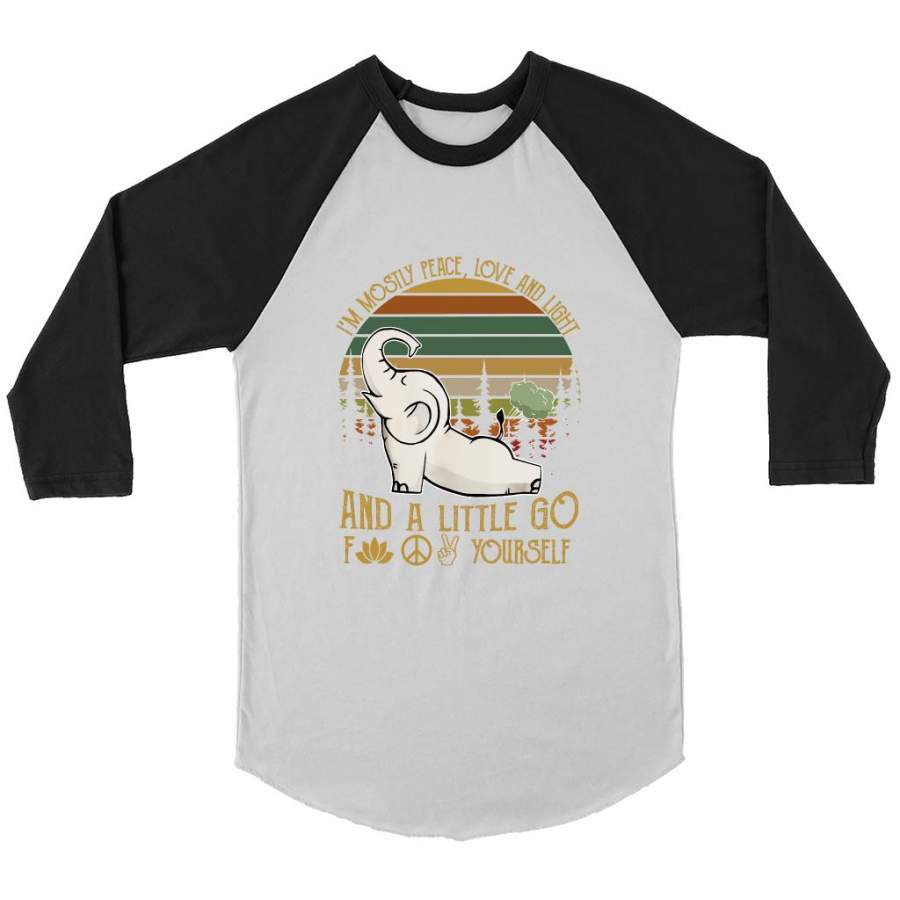 I’m Mostly Peace Love And Light And A Little Go Fuck Your Selft Yoga Elephant Funny, Classic Vintage – Canvas 3/4 Raglan Shirt