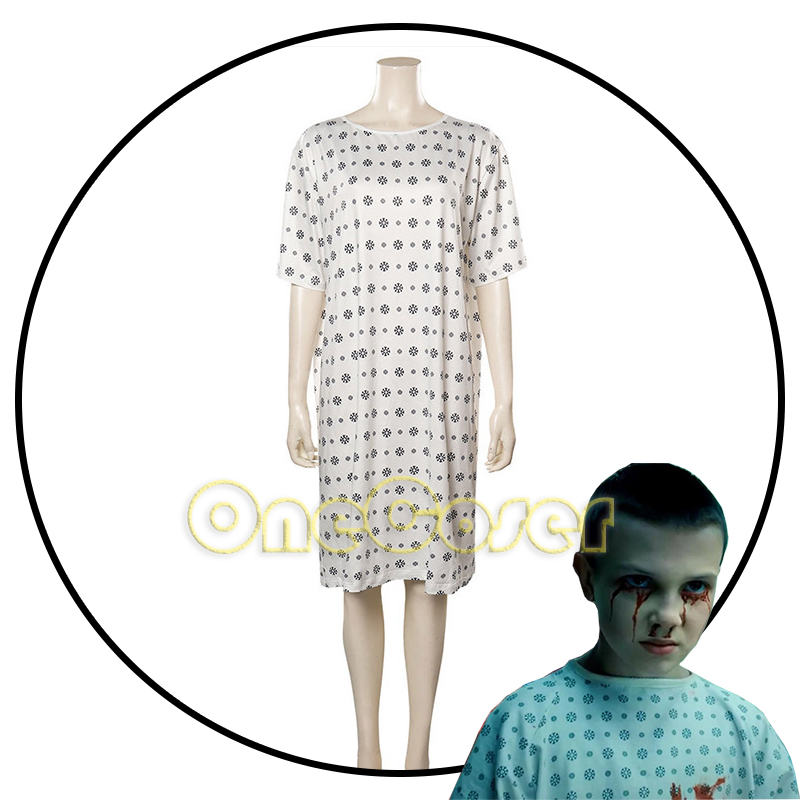 Stranger Things Season 4 Eleven White Dress Cosplay Costume Mike Wheeler Dustin Lucas Max Hospital Gown Snowflake Pattern alx