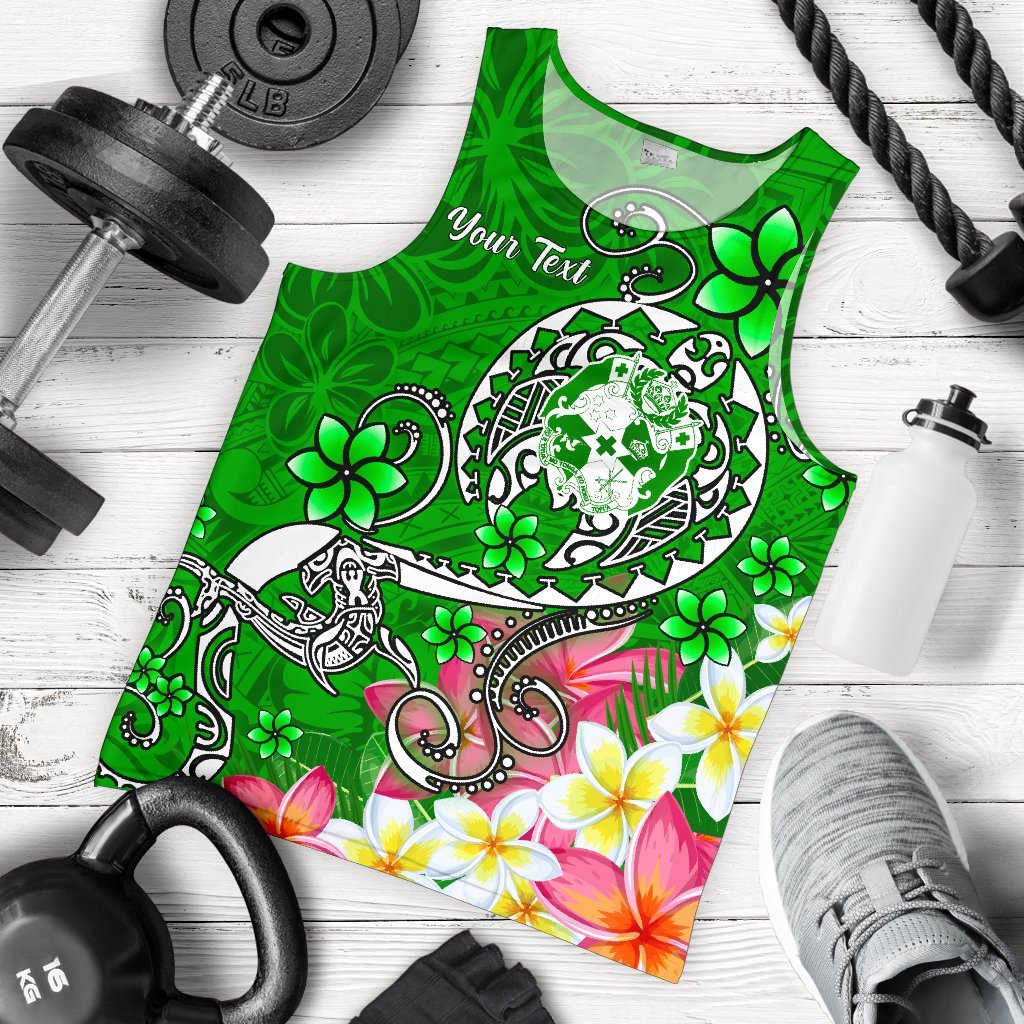 Tonga Custom Personalised Men’s Tank Top – Turtle Plumeria (Green) – BN18