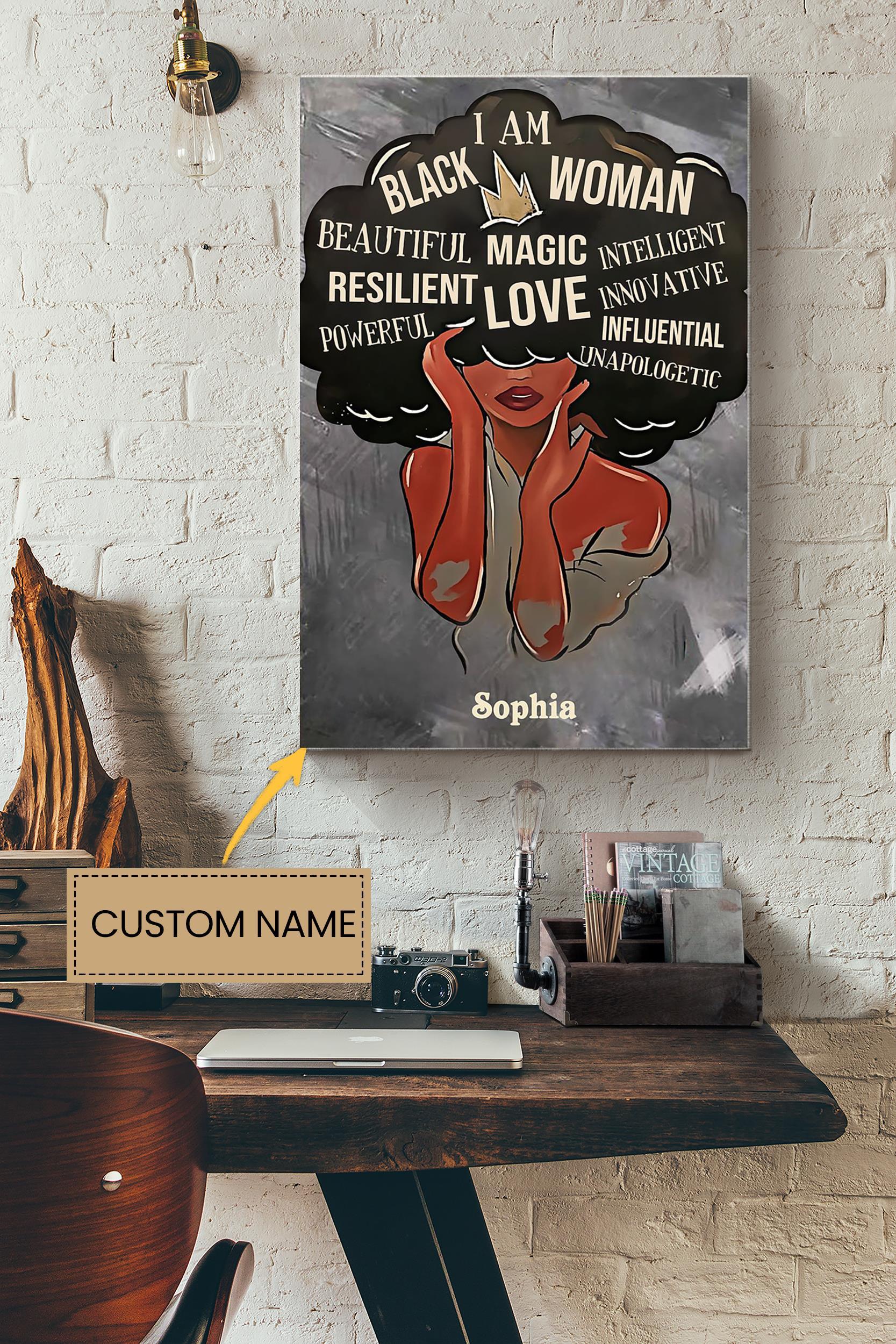 Afro Girl Personalized Poster – Woman Wall Art – Gift For Black Women Home Decor African Women Wrapped Canvas