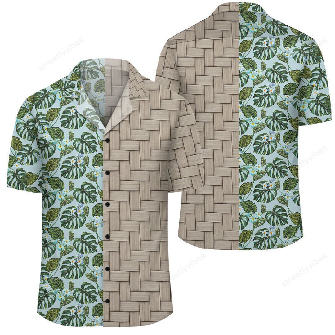 Tropical Flowers Monstera Leaf Lauhala Moiety Hawaiian Shirt – Ah – Jr