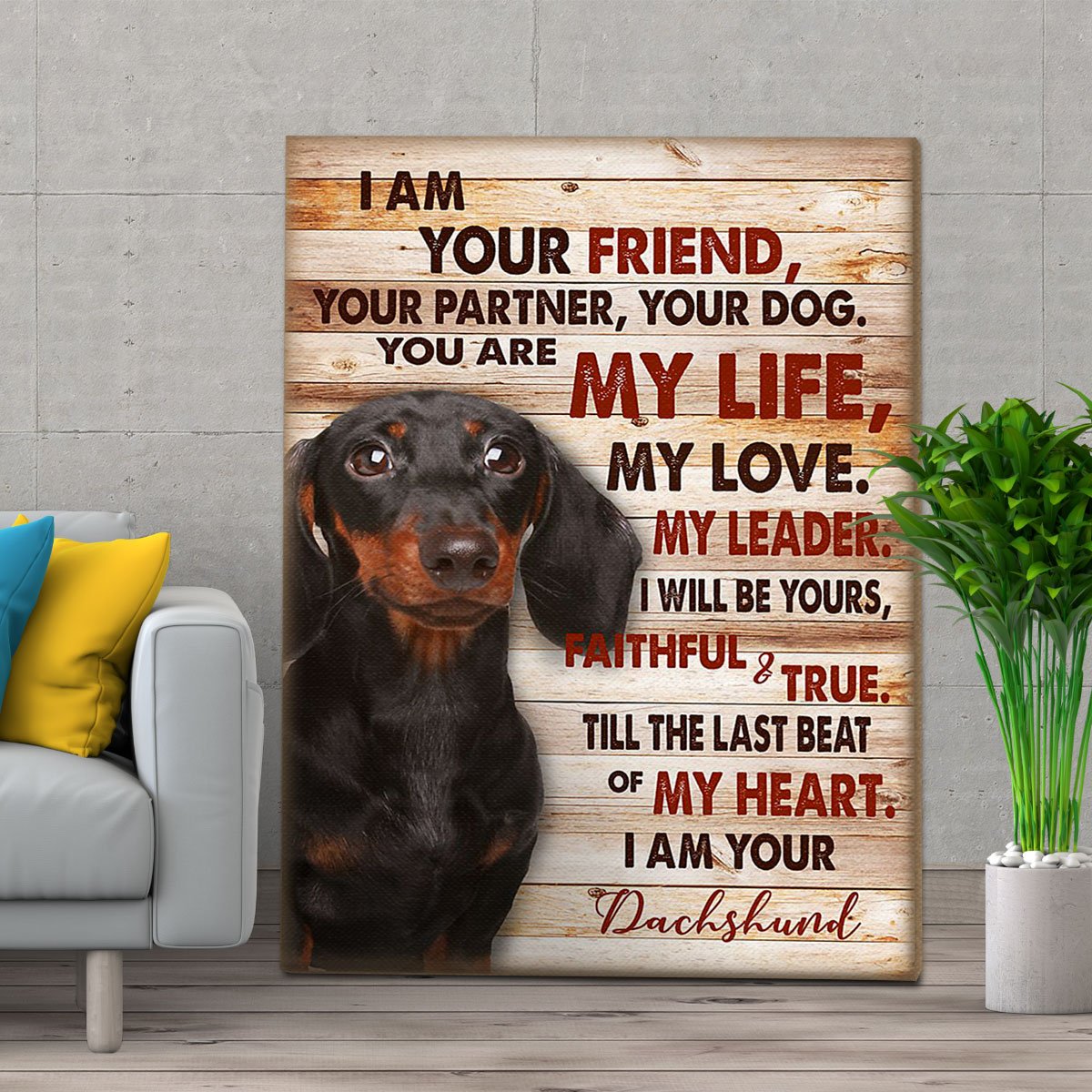 Black Dachshund Dog Premium Wall Art Canvas