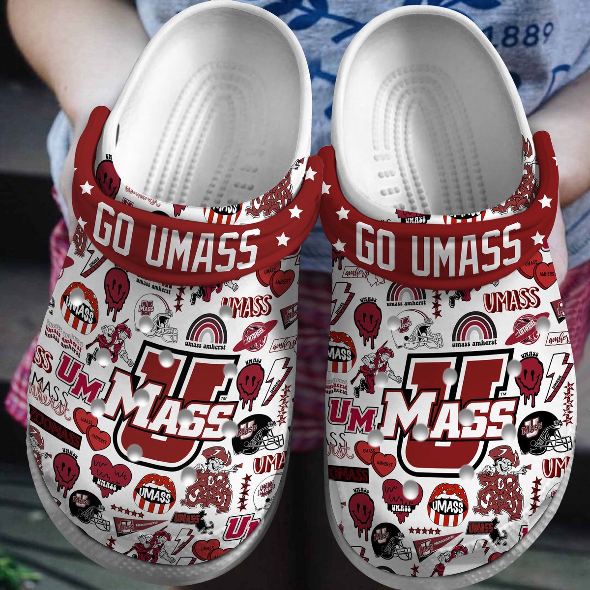 UMass Minutemen NCAA Sport Crocss Crocband Clogs Shoes Comfortable For Men Women and Kids