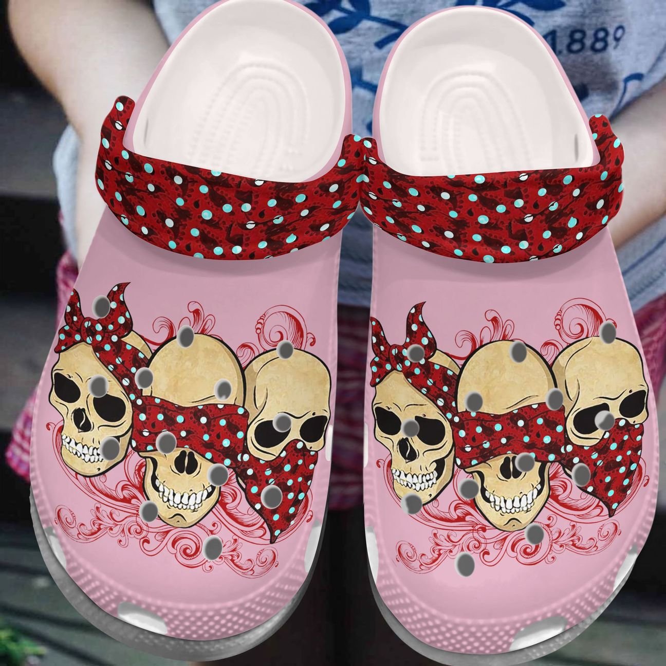 Skull Personalized Clog, Custom Name, Text, Color, Number Fashion Style For Women, Men, Kid, Print 3D Pink Skulls