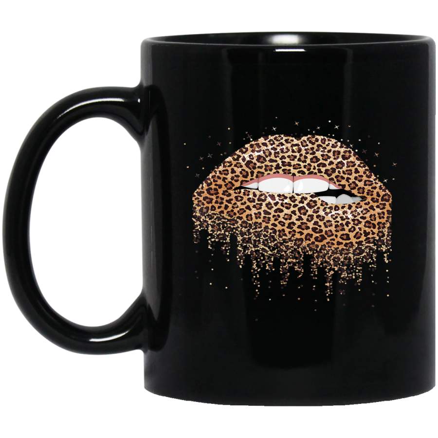 Cool Lips Bite Kiss Me Leopard Print Cheetah Coffee Mug