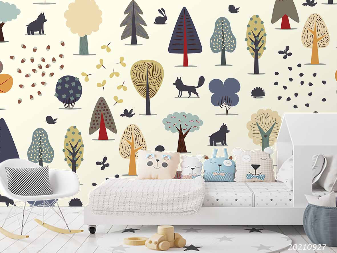 3D Hand Drawn Forest Animal Fox Wall Mural Wallpaper Lqh 140