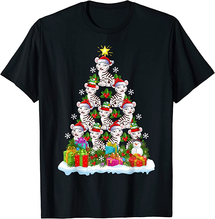 White Tiger Xmas Tree Lighting Santa White Tiger Christmas T-Shirt