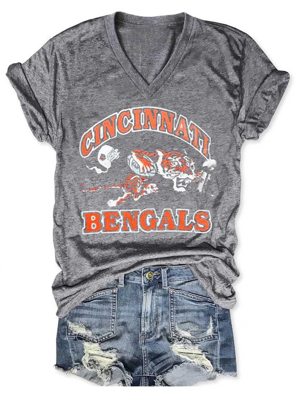 Women’S Cincinnati Bengals Tiger Trophy Champions V-Neck T-Shirt