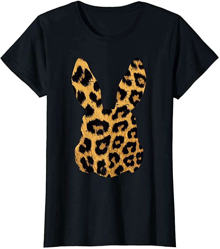 Womens Leopard Print Bunny Rabbit Cute Spring Easter Women Girls T-Shirt