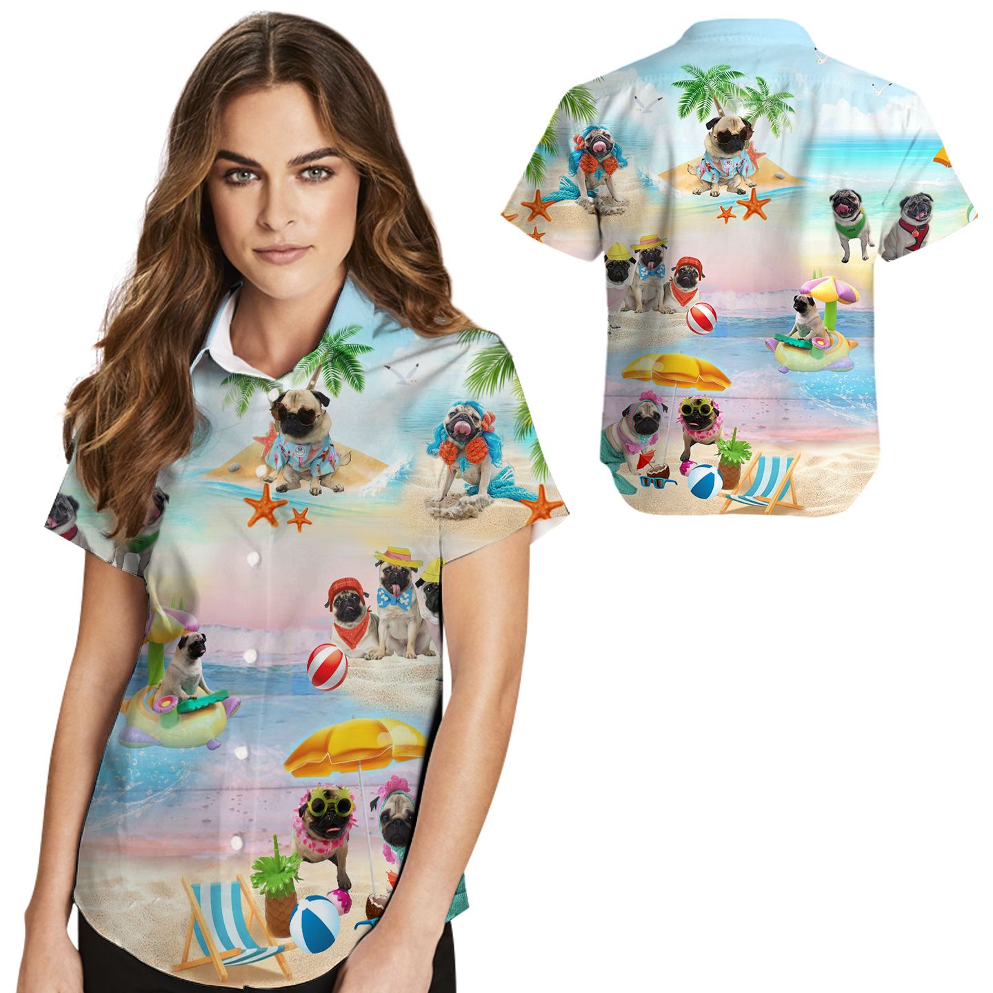 Cute Pugs At The Beach Hawaii Shirt For Women Dogs Lovers Ha43993