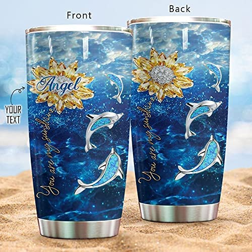 Customized Tumbler Dolphin Sunflower 20Oz Stainless Steel Tumbler With Lid Vacuum Insulated Cup Double Wall Water Travel Tumbler