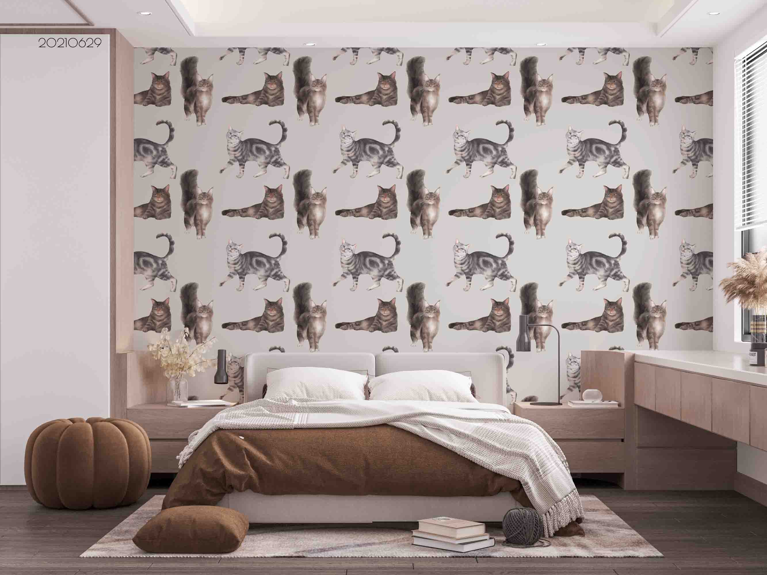 3D Hand Drawn Animal Cat Wall Mural Wallpaper Lqh 61