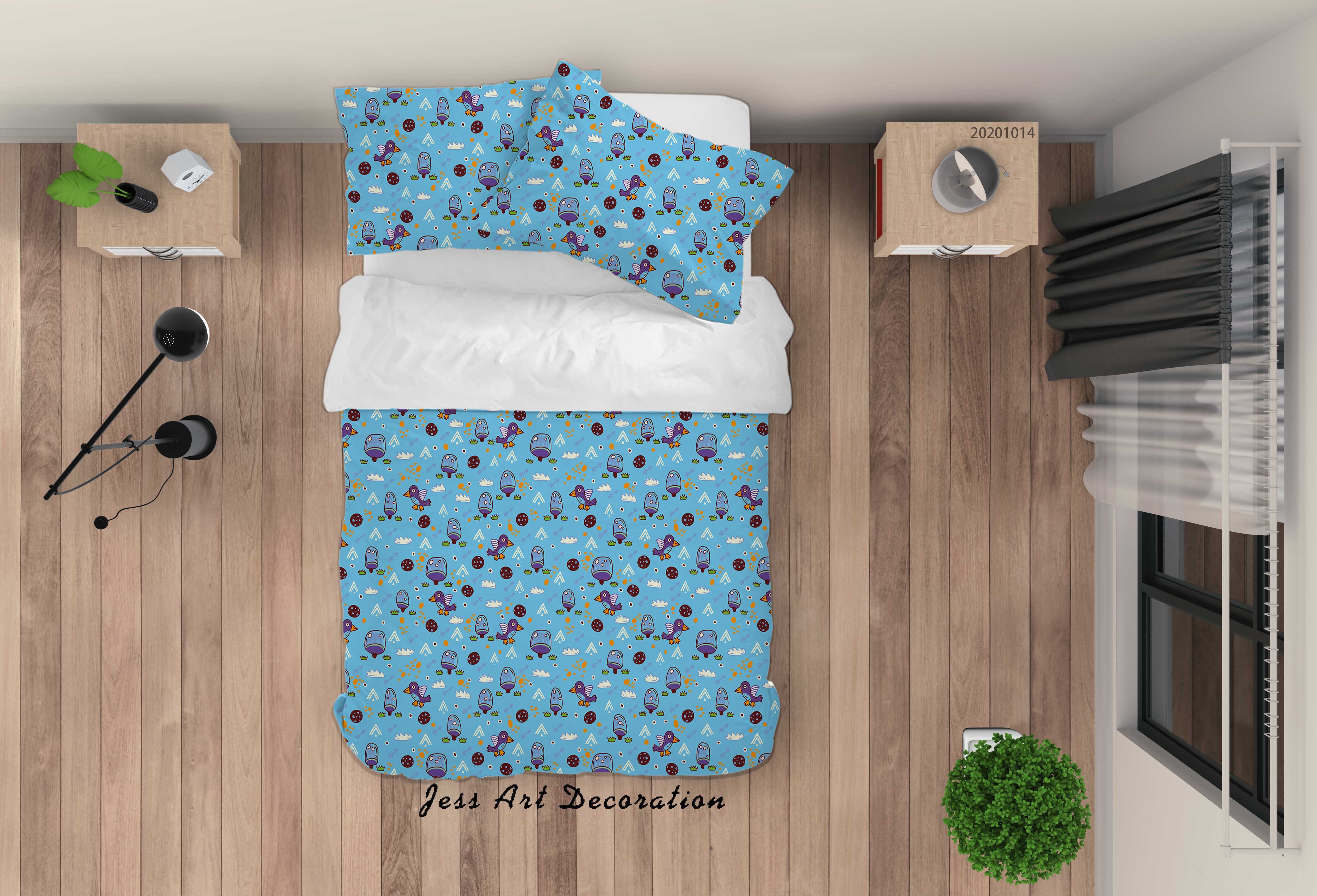 3D Cartoon Animal Bird Leaves Pattern Quilt Cover Set Bedding Set Duvet Cover Pillowcases Wj 9712