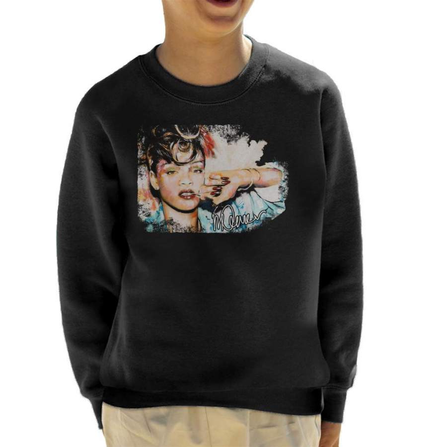 Sidney Maurer Original Portrait Of Rihanna Red Nails Kid’s Sweatshirt