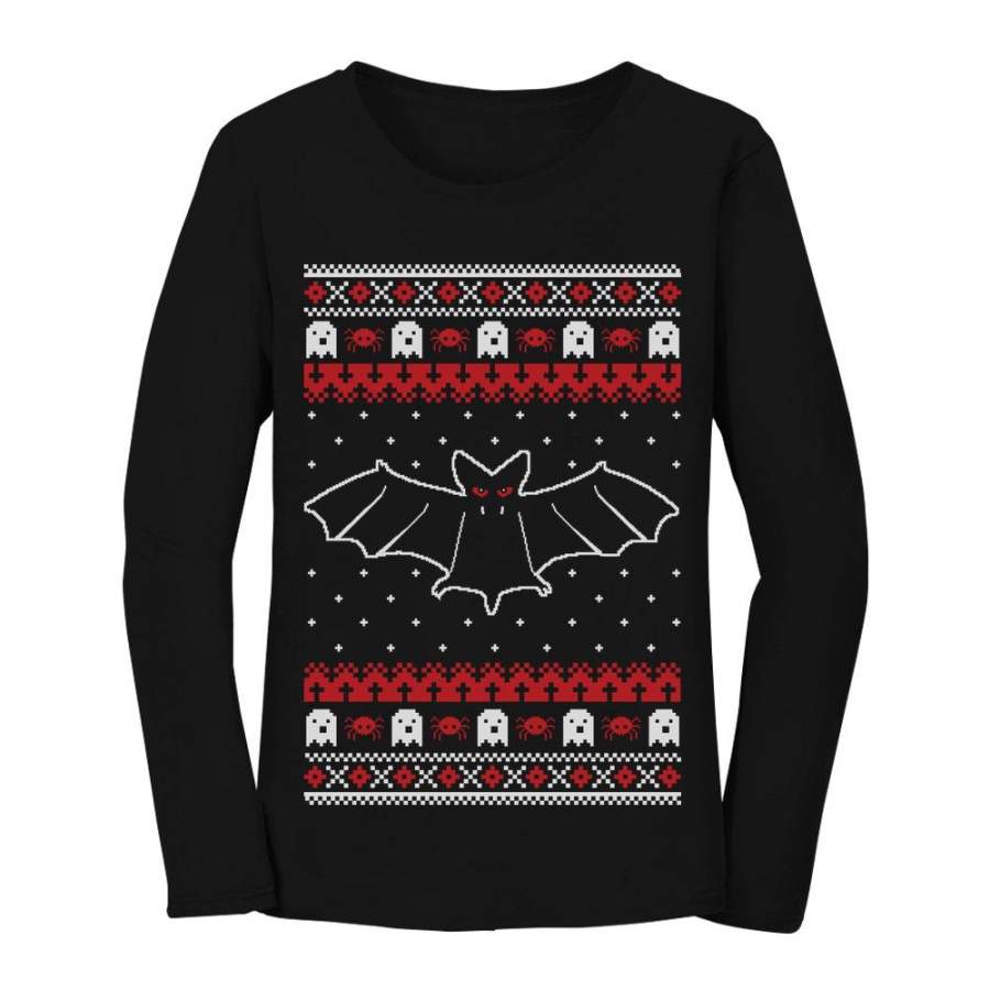 Bats Ugly Christmas Sweater Women Long Sleeve T-Shirt